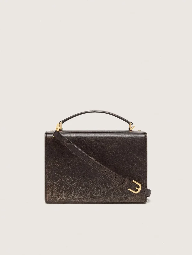 Bolso Venezia en cuero vintage marrón oscuro con relieve y detalles dorados
