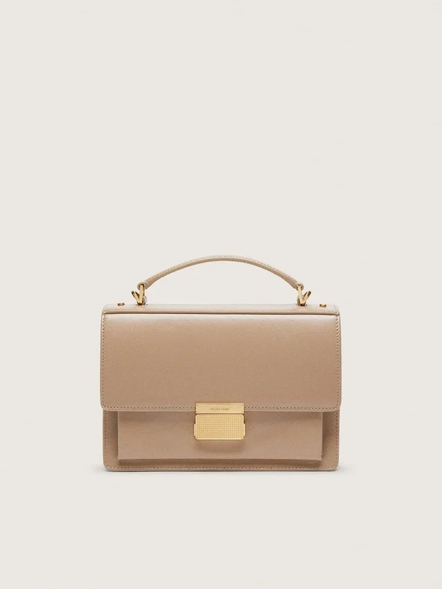 Bolso Venezia en piel beige con detalles dorados