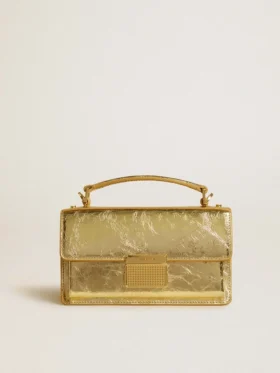 Bolso Venezia pequeño en cuero dorado metalizado con detalles dorados