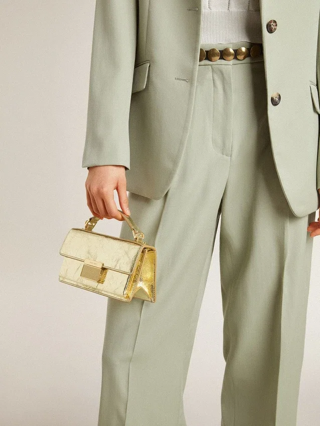 Bolso Venezia pequeño en cuero dorado metalizado con detalles dorados