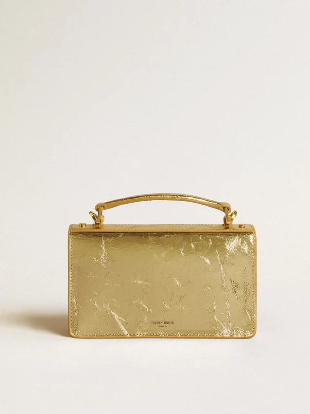 Bolso Venezia pequeño en cuero dorado metalizado con detalles dorados