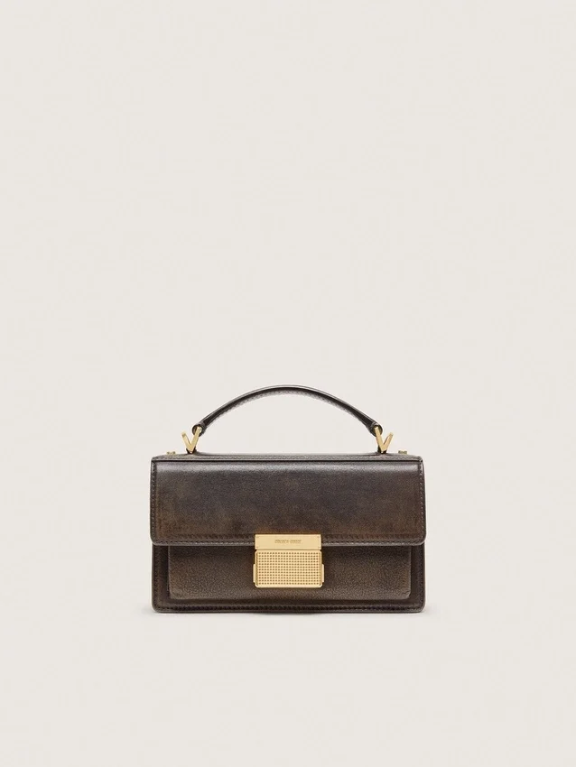 Bolso Venezia pequeño en cuero marrón oscuro con hebilla dorada