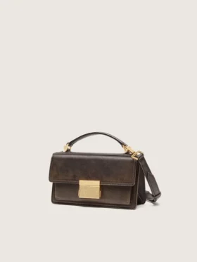 Bolso Venezia pequeño en cuero marrón oscuro con hebilla dorada