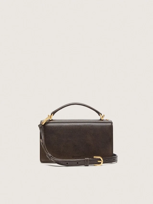 Bolso Venezia pequeño en cuero marrón oscuro con hebilla dorada