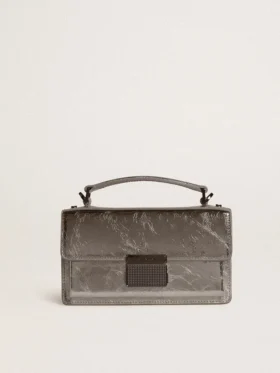 Bolso Venezia pequeño en cuero metalizado gris antracita con detalles en negro