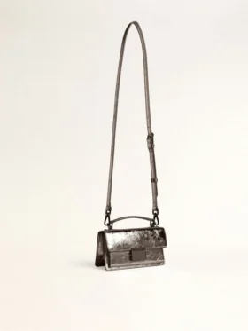 Bolso Venezia pequeño en cuero metalizado gris antracita con detalles en negro