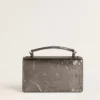 Bolso Venezia pequeño en cuero metalizado gris antracita con detalles en negro