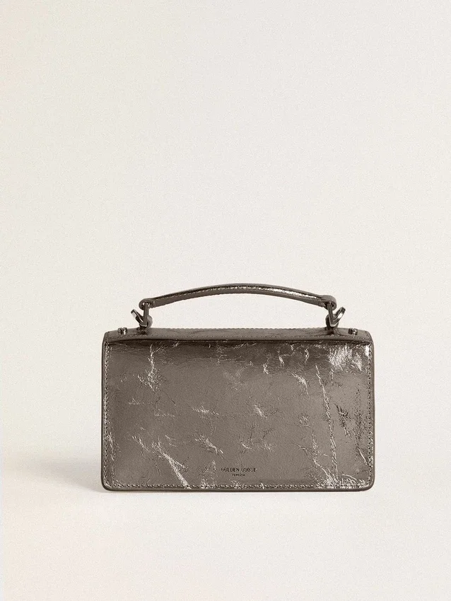 Bolso Venezia pequeño en cuero metalizado gris antracita con detalles en negro