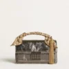 Bolso Venezia pequeño en cuero metalizado gris antracita con detalles en negro