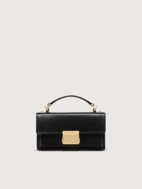 Bolso Venezia pequeño en cuero negro con detalles dorados