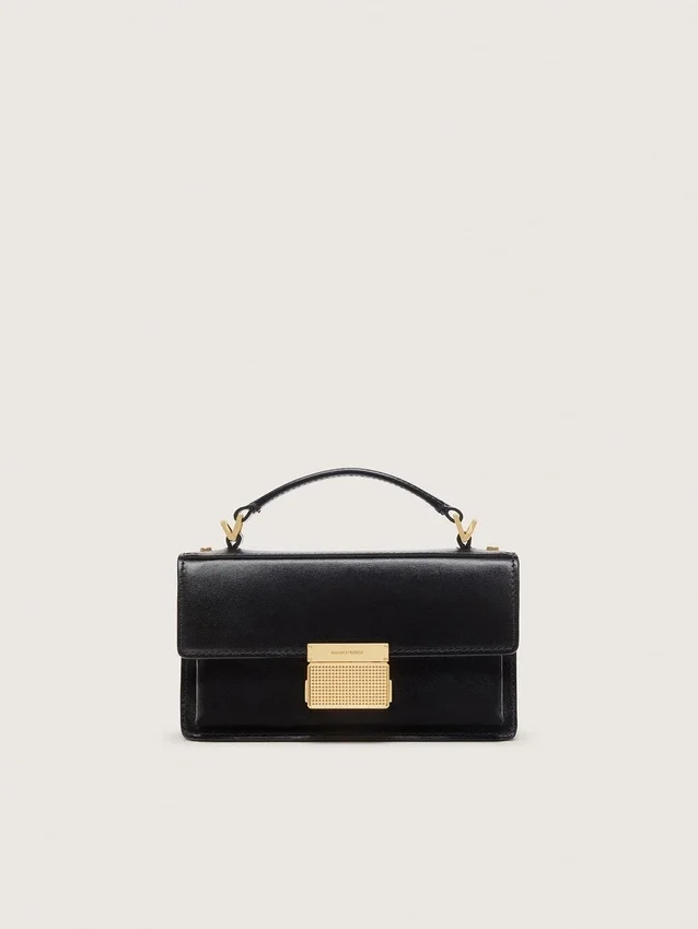 Bolso Venezia pequeño en cuero negro con detalles dorados