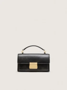 Bolso Venezia pequeño en cuero negro envejecido con detalles dorados