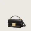 Bolso Venezia pequeño en cuero negro envejecido con detalles dorados