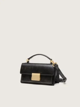 Bolso Venezia pequeño en cuero negro envejecido con detalles dorados