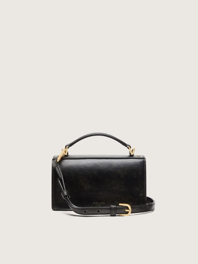 Bolso Venezia pequeño en cuero negro envejecido con detalles dorados