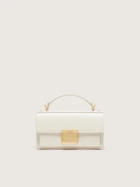 Bolso Venezia pequeño en cuero repujado color mantequilla con detalles dorados