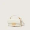 Bolso Venezia pequeño en cuero repujado color mantequilla con detalles dorados
