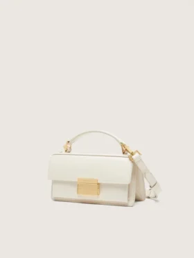 Bolso Venezia pequeño en cuero repujado color mantequilla con detalles dorados