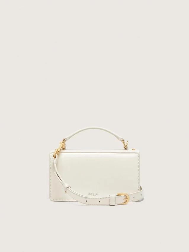 Bolso Venezia pequeño en cuero repujado color mantequilla con detalles dorados