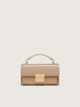 Bolso Venezia pequeño en piel beige con detalles dorados