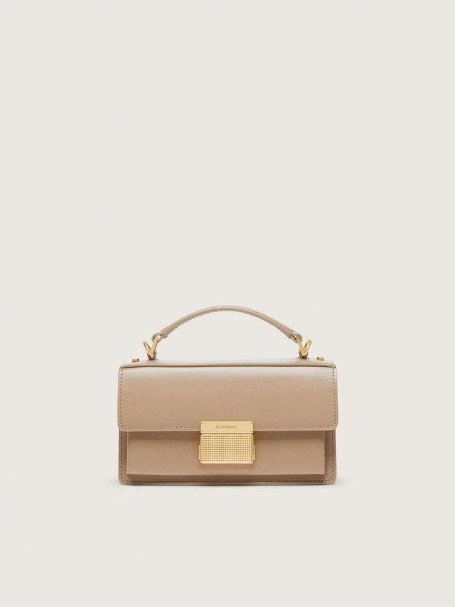 Bolso Venezia pequeño en piel beige con detalles dorados