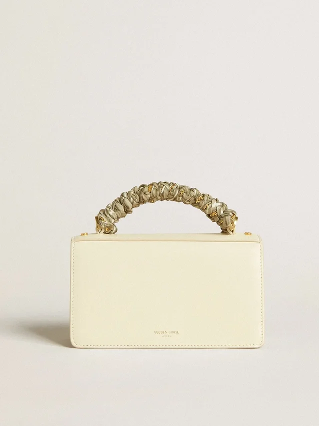 Bolso Venezia pequeño en piel con relieve color mantequilla y bufanda trenzada