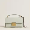 Bolso Venezia pequeño en piel repujada gris mineral con detalles dorados