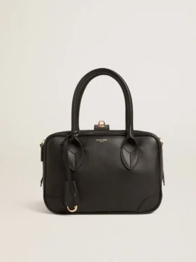 Bolso Vita en cuero liso negro con detalles dorados