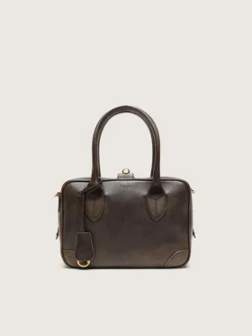 Bolso Vita en cuero vintage marrón con detalles dorados