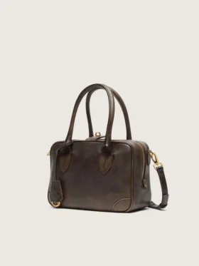 Bolso Vita en cuero vintage marrón con detalles dorados