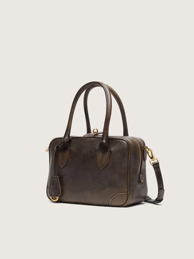Bolso Vita en cuero vintage marrón con detalles dorados