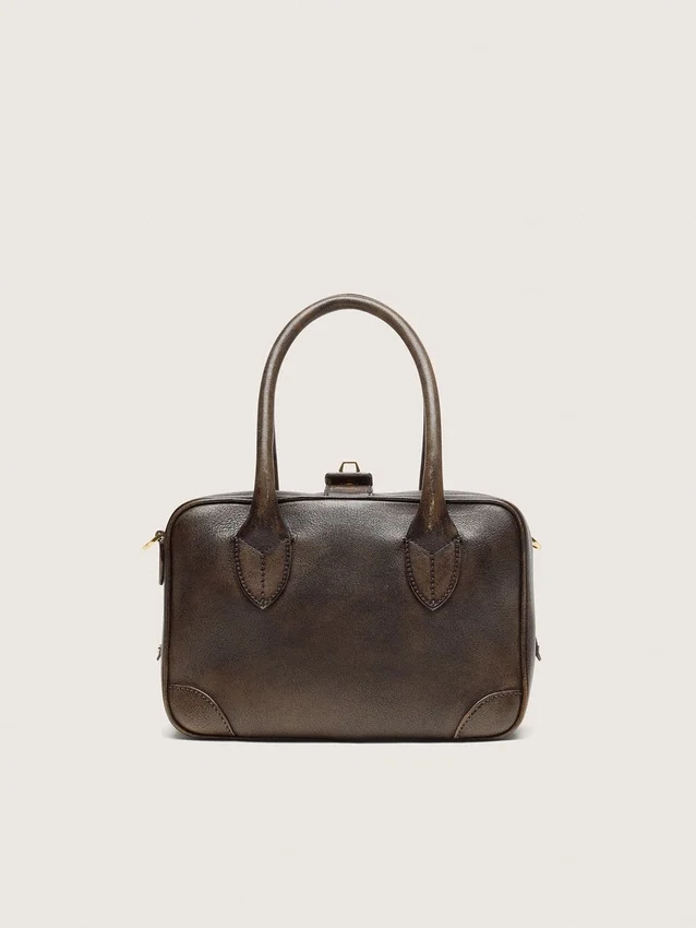 Bolso Vita en cuero vintage marrón con detalles dorados