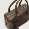 Bolso Vita en cuero vintage marrón con detalles dorados