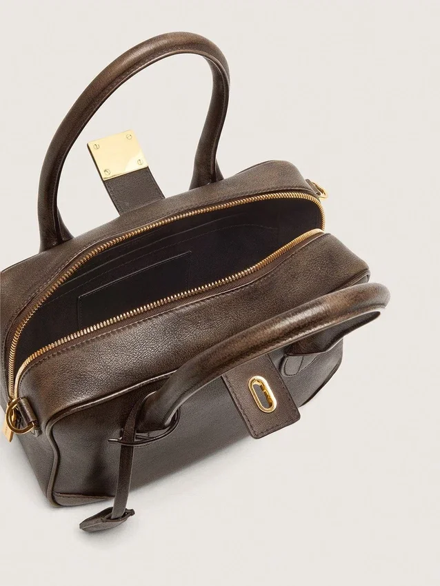Bolso Vita en cuero vintage marrón con detalles dorados