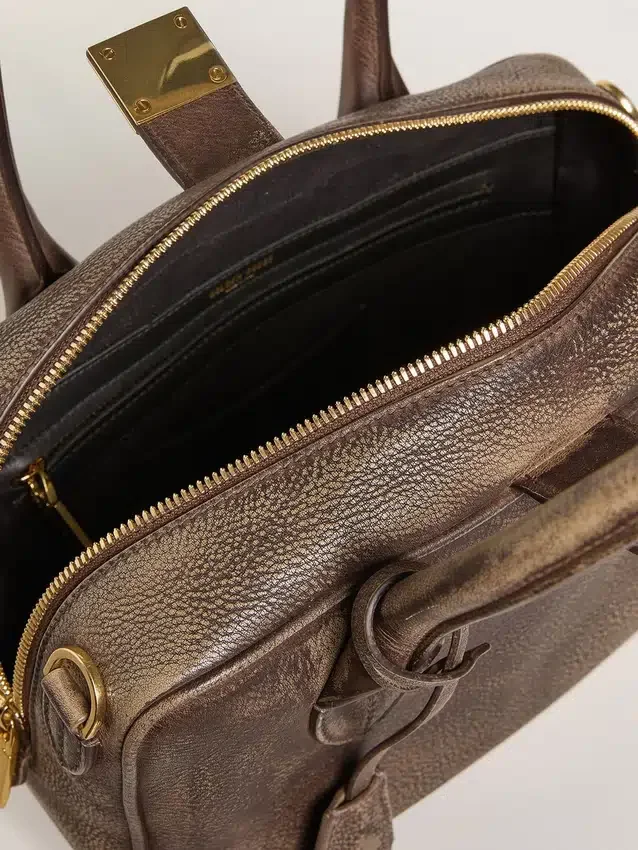Bolso Vita en cuero vintage marrón con detalles dorados