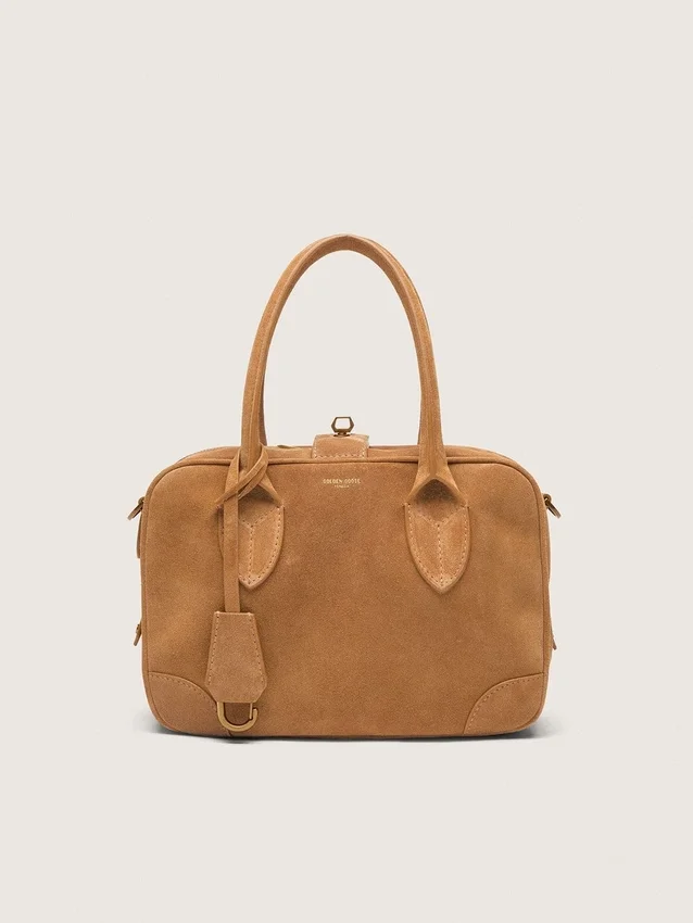 Bolso Vita en gamuza color camello con detalles dorados