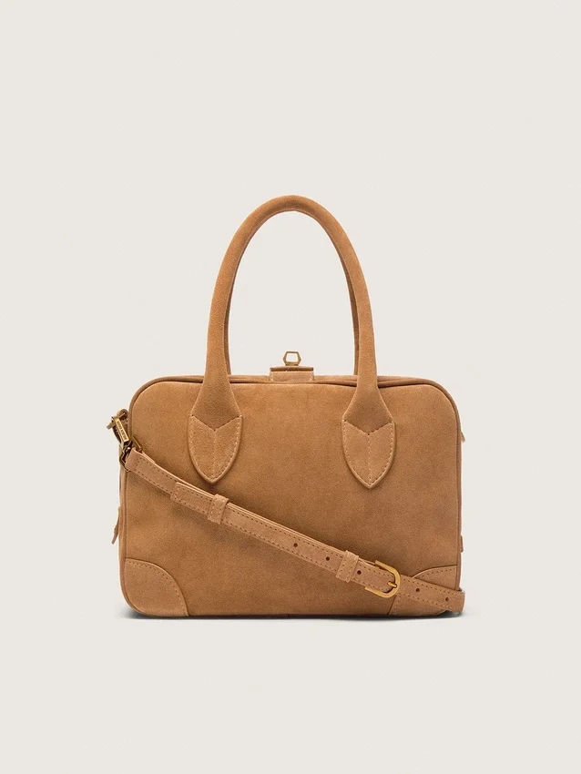 Bolso Vita en gamuza color camello con detalles dorados