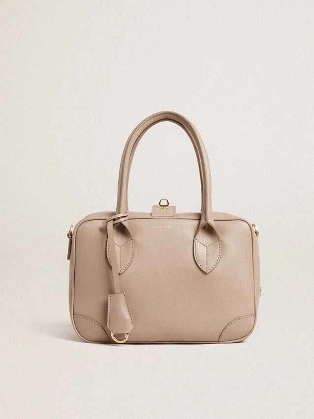Bolso Vita en piel color topo con detalles dorados