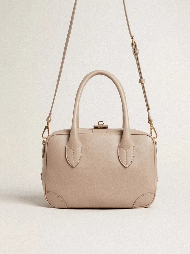 Bolso Vita en piel color topo con detalles dorados