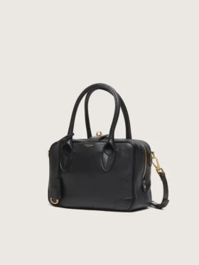 Bolso Vita en piel de oveja negra con detalles dorados