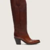 Botas altas Wish Star para mujer en cuero marrón con bordado floral