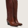 Botas altas Wish Star para mujer en cuero marrón con bordado floral