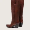 Botas altas Wish Star para mujer en cuero marrón con bordado floral