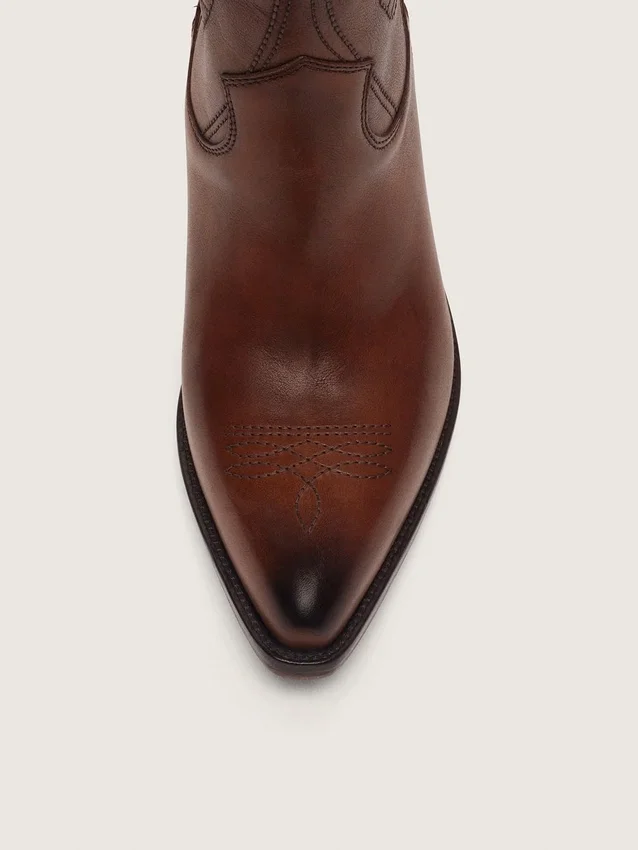 Botas altas Wish Star para mujer en cuero marrón con bordado floral