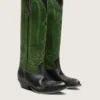 Botas altas Wish Star para mujer en cuero negro con pierna de cuero verde y bordados blancos