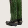 Botas altas Wish Star para mujer en cuero negro con pierna de cuero verde y bordados blancos