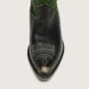 Botas altas Wish Star para mujer en cuero negro con pierna de cuero verde y bordados blancos