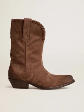 Botas bajas para mujer en gamuza lavada de color marrón oscuro