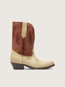 Botas bajas Wish Star para mujer en cuero beige y marrón con bordados