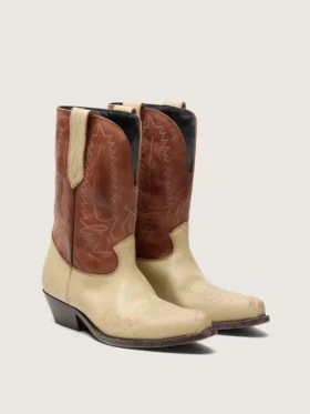 Botas bajas Wish Star para mujer en cuero beige y marrón con bordados